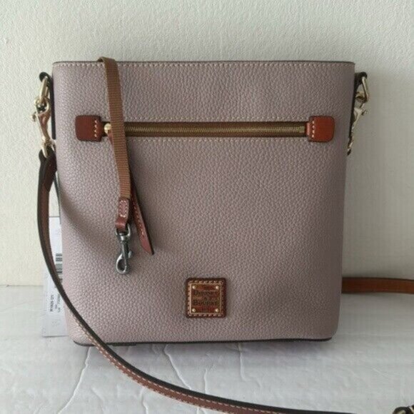 Dooney & Bourke Crossbody Pebble Grain Leath Oyster Zip Handbag Purplish Grey - Picture 9 of 14